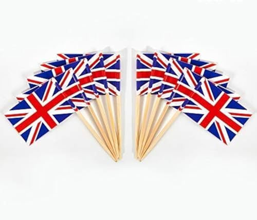CYPS - 100 banderas de palillos de dientes británicos de la bandera del Reino Unido, pequeñas decoraciones para cupcakes, banderas del Reino Unido, decoración de fiestas, celebraciones, cócteles,