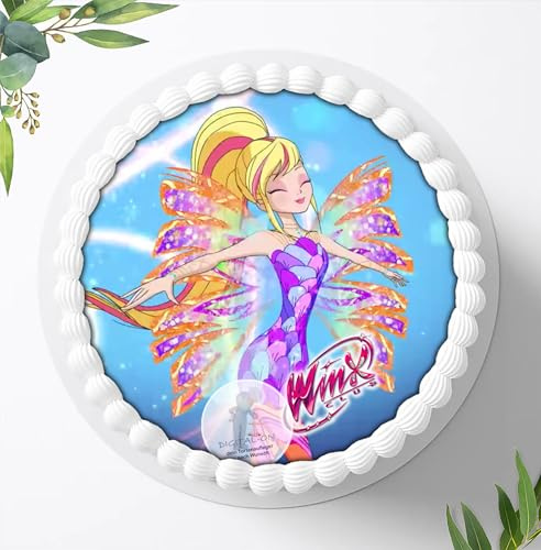 Für den Geburtstag ein Tortenbild, Zuckerbild mit dem Motiv: Winx Feen Elfen, Essbares Foto für Torten, Fondant, Tortenaufleger Ø 20cm, 0543w