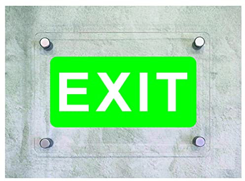 CARTELLO IN PLEXIGLASS SEGNALETICO - EXIT - Con Distanziali in acciaio inox e Stampa U.V. (15x21 cm)