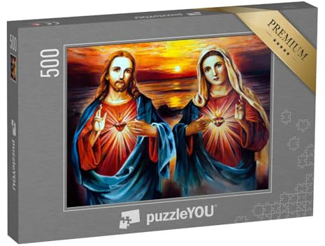 puzzleYOU: Puzzle 500 Teile „Jesus Christus und Maria mit Herz, EIN Ölgemälde“ – aus der Puzzle-Kollektion Christentum