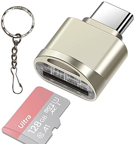 leizhan Type C Micro SD/TF Card Reader with Keychain, USB to SD SDHC SDXC OTG Memory Reader, Adapter Compatible for Mac Windows Lixus Samsung Galaxy Note 20 S20, silver (MiniReader-SV)