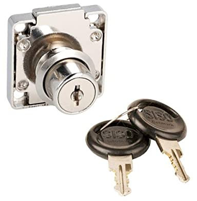 Gedotec Aufschraubschloss Metall vernickelt | 1 Stk Kastenschloss mit Schlüssel | RIM LOCK | Maße 19 x 22 mm | Schloss gleichschließend - Anschlag Mitte | Kastenschloß gartenhaus türschloss Gartentor