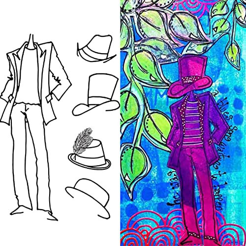 OTCRAFT Modische Herrenanzüge, Briefmarkensets, Gentleman-Mann-Hut, Uhren, Brillen, transparenter Gummi-Stempel, Kartenherstellung für DIY, Scrapbooking, Papier, Basteln, Kunstbedarf, handgefertigt