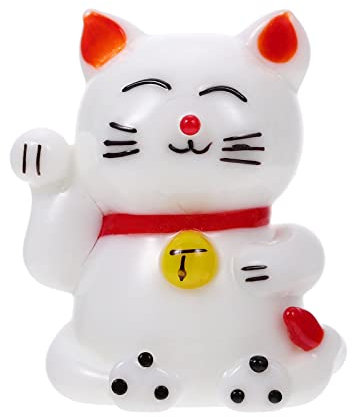 Glückliche Katze Mini Maneki Neko Japanisch Glückskatzenstatue Winkende Katzenminiatur Kleines Vermögen Glückskatze Miniaturskulptur Einzigartig Wasserkatze Weiß Soda-kalk-glas