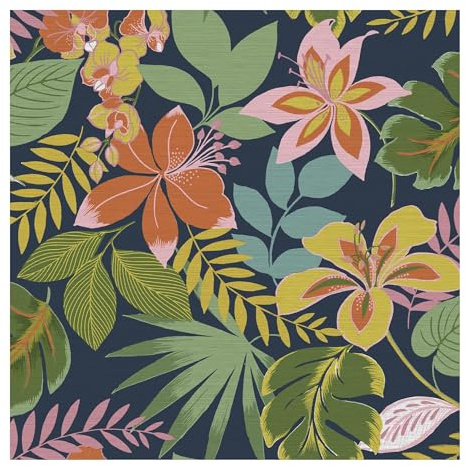 Graham & Brown Envy So Exotic Night Wallpaper | Paste the Wall Application | Navy Floral Wallcovering | Eco-Friendly