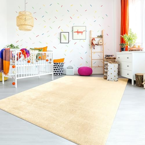 TT Home Teppich Kinderzimmer Waschbar rutschfest Kinderteppich Junge Mädchen Weich Pastell, Farbe:Beige, Größe:80x150 cm