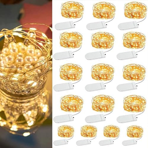 Grezea 16 Pack Fairy String Lights 30 Led Starry Battery Operated for Christmas, Thanksgiving, Bedroom, Wedding Decorations - Warm White Twinkle Firefly
