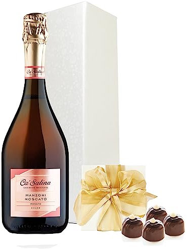 Ca'Salina Premium Moscato Sparkling Wine Rosé Sparkling Wine Sweet, a beautiful Italian pink fizz with prominent aromas of delicious strawberries (Gift Boxed 75cl+Truffles)