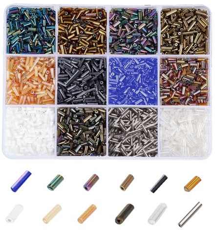 PandaHall 4806 Stück 12 Stile Glas Signalhorn Perlen Metallic Lange Rocailles Rohrperlen Bastelperlen Lose Abstandsperlen Für Ohrringe Armbänder Halsketten Taillenkette Schmuckherstellung
