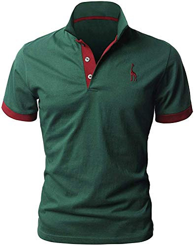 LIUPMWE Polo Manga Corta Hombre Camiseta Básica de Verano con Bordado de Jirafa de Golf Costura,Verde,L