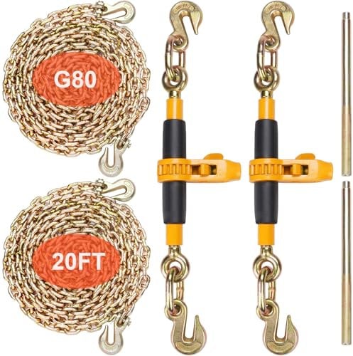 VEVOR Chaîne d'Arrimage à Tendeur Lot de 2 Classeur à Chaîne G80 à Cliquet 0,8-0,9 cm Capacité de Charge 3220 kg Poignée Antidérapante pour Sécuriser les Charges, Transport, Remorque Camion à Plateau