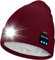 ATNKE Unisex LED Lighted Bluetooth Beanie Hat,USB Rechargeable 4 LED Running Headlamp Ultra Bright Music Speaker Cap with Head Torch Winter Warm Lined Fleece Gifts for Men and Women/Wine Red