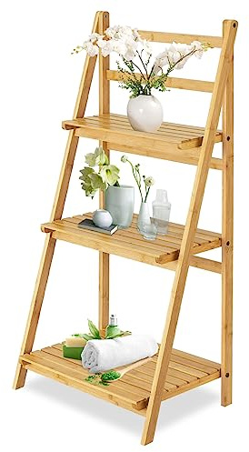 rightclick 3 Tier Wooden Free Standing Folding Ladder Shelving Unit Lightweight and Portable Plant Stand Multipurpose Decorative Storage Organizer For Living Room Bedroom Bathroom Office