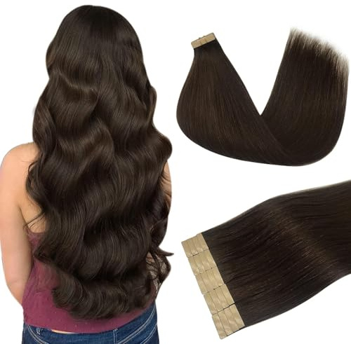 DOORES Human Hair Hair Extensions, Light Dark Brown 18 Inch 50g 20pcs, Tape in Hair Extensions Remy Straight Hair Skin Weft Double Side Tape Invisible
