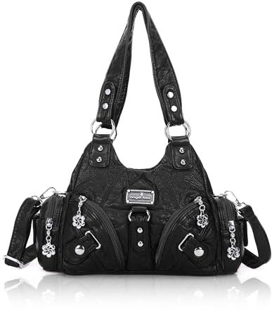 Angel Kiss Kleine Hobo-Umhängetaschen für Damen, Vagen, Leder, mehrere Taschen, Tragetasche mit Reißverschluss, Schwarz