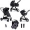 Babymore Mimi Travel System Coco i-Size Car Seat Black - 3 in 1 Pram Pushchair, Easy Folding & Convertible Carrycot to Pushchair Seat, Universal Car Seat Adaptors, Foot Muff, Rain Cover & Cup Holder