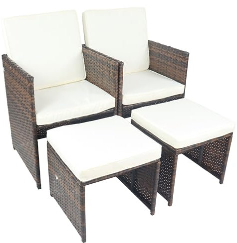 VCM 4-TLG. Set Gartenstuhl | Loungestuhl Sessel | Maße pro Stuhl ca. H. 84 x B. 53 x T. 53 cm | Rattan | Balkonstuhl mit Sitzkissen - Raloso