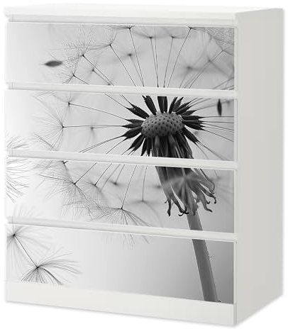 Sunnywall® Möbelfolie passend für IKEA Malm Kommode Schrankfolie Aufkleber mit Pusteblume mit weissem Hintergrund Motiv | blasenfrei verkleben | Wohnzimmer 4er 80 cm