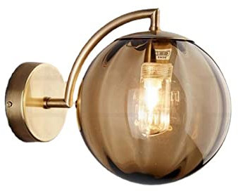 NICRX Aplique de pared con bola de cristal Ámbar de 150 mm,Decorativa globo de cristal con lámpara con base dorada,Interior lámpara de pared para cabecera,Dormitorio,Salón,Pasillo (Ámbar)