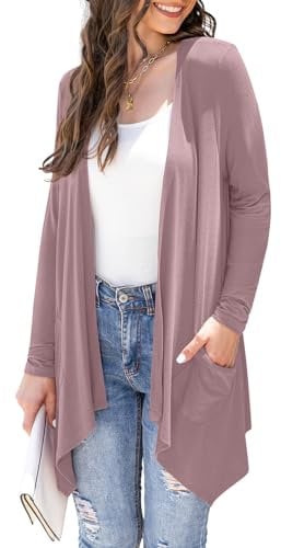Wiwclo Mauve Cardigan Sweaters for Women Plus Size Lightweight Cardigan Sweaters Coat Long Sleeve Open Front Drape Duster with Pockets 2025,XXL