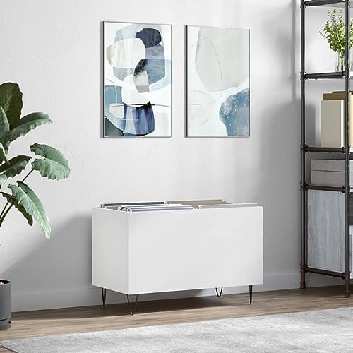 prissent Étagère porte-CD étagère bois bibliothèque bois meuble porte disques multicouche porte disques vinyle étagère étroite meuble salon meuble TV blanc 74,5 x 38 x 48 cm