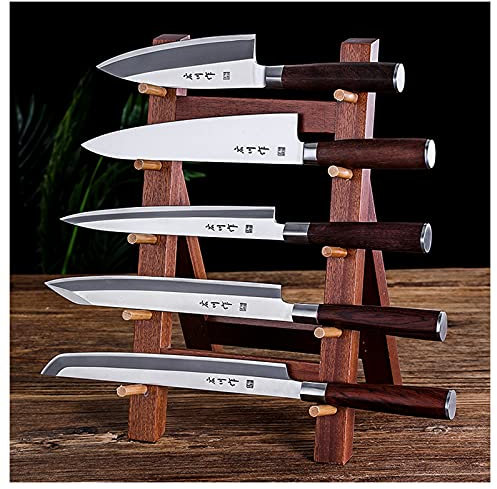 Messerhalter aus Holz für Sushi-, Sashimi- und Steakmesser – für 5 Messer – idealer Aufbewahrungs-Organizer für Küchenmesser, A