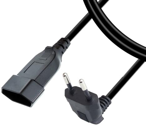 RIIEYOCA Cable alargador Euro en ángulo Recto de 90 Grados, Enchufe Euro Macho Tipo C a Enchufe Euro Hembra Tipo C, 2,5A/250V, 0,75 mm² para Monitor de Ordenador, TV, electrodomésticos, Negro (1m)