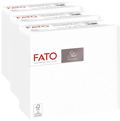 Fato, Einweg-Papierservietten, Weichheit und Sanftheit, Packung mit 40 Servietten, Größe 38x38 gefaltet in 4, 2-lagig, Farbe Weiß, 100% reines Zellulosepapier, FSC-zertifiziert (Packung mit 3)