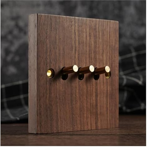 Interruptor de palanca, Interruptor de pared de 1 vía/2 vías, 3 unidades, 2 vías, diseño antiguo, placa de madera, estilo industrial, enchufe de interruptor de luz, madera maciza, latón(3gang 1way)