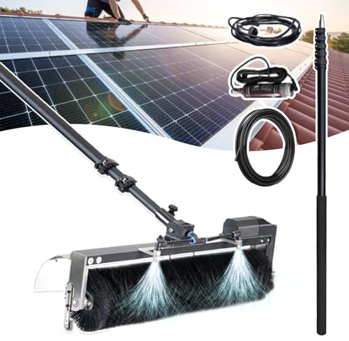 json2xml Automatisches Reinigungsset für Solarmodule, Rotationsbürste 60 cm und Teleskopstange, Stange zur Reinigung von Außenfenstern mit Wasserzufuhr, elektrische Reinigungsrollenbürste,5.5m/18ft