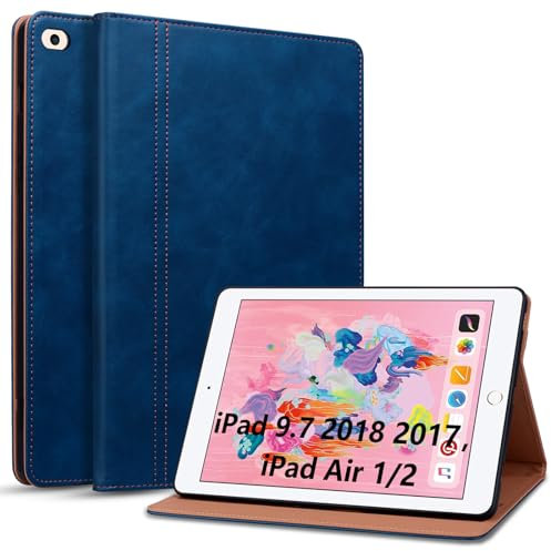 Cicili Hülle für iPad Air 2 iPad 6./5. Generation iPad 9,7 Zoll 2018/2017, Kunstleder Schutzhülle Tablet Case Cover für iPad 5/6/Air 2/Air 1 mit Ständer Auto Schlafen/Wachen - Blau
