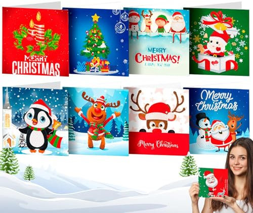 Strass Kunst Weihnachtskarten | Strass Bastelkarten Kits Strass Malerei Kunst Handwerk Weihnachtskarten für Frauen, Mädchen, Erwachsene, Freunde