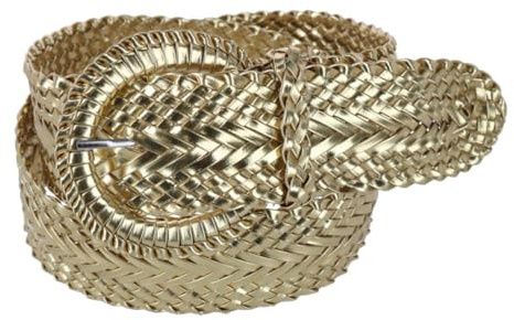 CTM Women's Braided Wide Belt with Matching Buckle Adjustable Woven