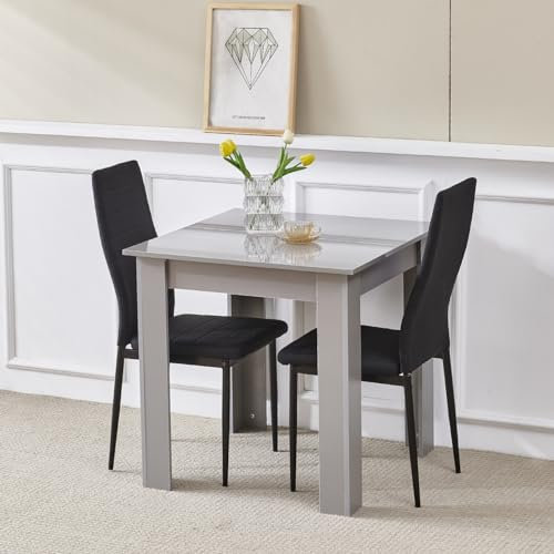 Modernes 3/5-teiliges Esszimmer-Set mit Hochglanz-Tisch und schwarzen Stühlen aus Leinen