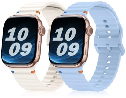 Hinnwer Correa Compatibles con Apple Watch 46mm 45mm 44mm 42mm 49mm, 2 Piezas Pulsera Silicona Deportiva para iWatch Ultra 3 2 1 SE 3 2 1 Series 11 10 9 8 7 6 5 4 3 2 1 Luz Estelar Azul Claro