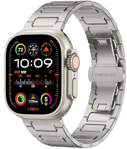 Mastten Metallarmband Kompatibel mit Apple Watch Ultra 2 Armband 49mm 46mm 45mm 44mm 42mm(Series 3 2 1), Edelstahl Ersatzarmband für iWatch Ultra SE Series 11 10 9 8 7 6 5 4 3 2 1, Titan