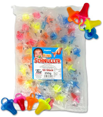 Capico Ring Schnuller Lutscher (50 Stück/250g) Hartkaramelle Wurfmaterial für Karneval, Kindergeburtstag