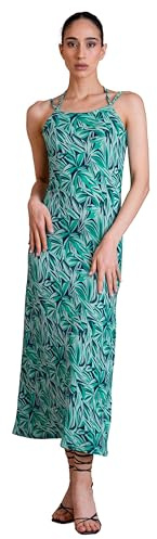 Enorsia Womens Floral Strappy Cami Maxi Dress with Ruching - Elegant Open Square Neckline, Slim Fit Tailored Silhouette (Green,16)