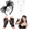 TUONYIS 3pcs 80er Jahre Kostüm Zubehör Damen Accessoires Spitze Stirnband Fischnetz Handschuhe Halskette Vintage für Retro Party für Frauen, Schwarz