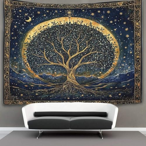 kaiyun Weltenbaum Wandbehang Wandtuch Stars Moon Wandteppiche 3D Heimdekoration Für Raum 150cmx200cm