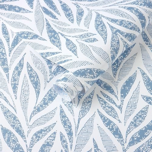 Yomshi Blue Floral Peel and Stick Wallpaper Boho Self-Adhesive Wallpaper 44CM*3M Vintage Leaf & Botanical Pattern Waterproof Vinyl for Cabinets, Accent Walls & DIY Home Décor Easy Install Bubble Free