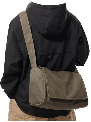 VENATIN Vintage Canvas Messenger Bag for Men & Women, Large Crossbody Shoulder Bag Leisure Shoulder Sling Bags Handbag for Travel, Business Bookbag Fits 15.6 inch Laptop, Khaki