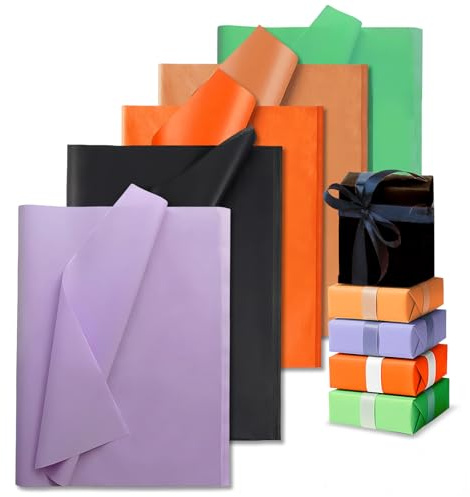 50 Halloween Seidenpapier Bunt,50x35cm Seidenpapier Verpackungsmaterial Packseide Hochwertiges Geschenkpapier für DIY Basteln Verpackung Dekoration Geburtstag Hochzeit Halloween Party