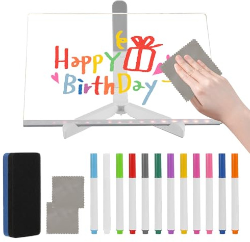 LED-Notiztafel aus Acryl mit 12 Farben, magisches leuchtendes Zeichenbrett, leuchtendes Neon-LED-Schreib-Nachrichten-Notizbrett, Acryl, Schreibtafel mit Ständer, Radiergummi für Schule, Zuhause, Büro