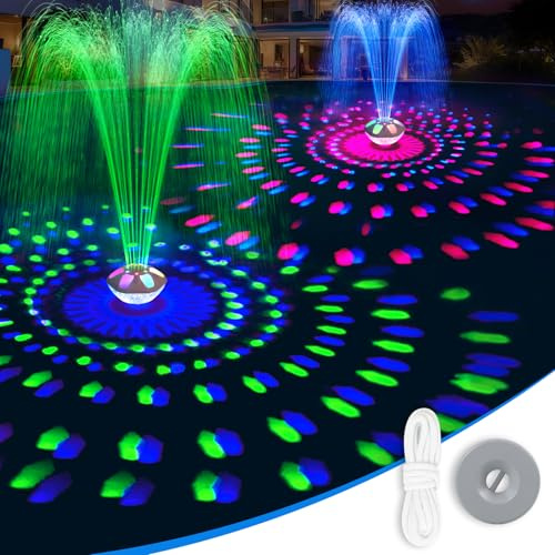 ChlorStar Fuente de piscina mejorada, fuente flotante recargable de 9000 mAh con espectáculo de luz, bomba de fuentes de agua para piscinas sobre el suelo con anclaje, fuentes de piscina enterrada