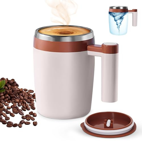 BECOMFY Self Stirring Coffee Mug, Automatic Magnetic Mixing Mug with Lid(Brown)