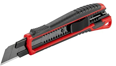 4K5 Cuttermesser CR 25 mit Carbon-beschichteten Klingen | Automatische Feststellung, Ergonomischer rutschfester Griff, Klingenwechsel ohne Werkzeug, 5 Ersatzklingen