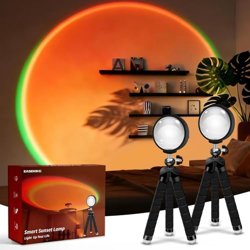 easeking 2 Pack Sunset Lamp with USB Port - 360° Rotatable Multicolor Sunset Light Projector, Great for Room/Bedroom Decor, Photography, Party, TikTok Live | Halloween & Christmas Gift (2)