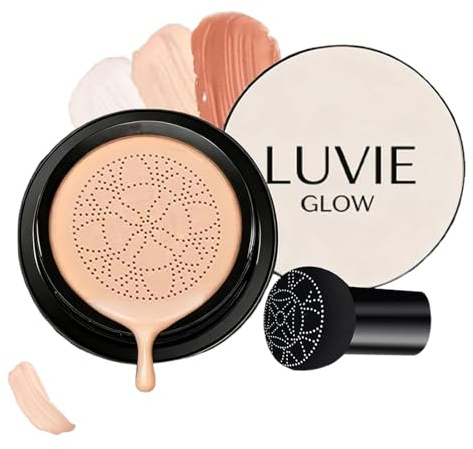 Luvie Glow Foundation Cushion, Coussin d'Air Tête de Champignon Cc Cream, Fond de Teint CC Cream, Hydratant Longue Durée, Teint Uniforme pour Tous Les Types de Peau (Chaud)