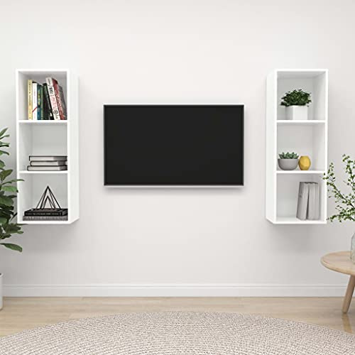 IBUQDDV TV-Wandschränke 2 STK. Weiß Holzwerkstoff mit 3 Fächern pro Schrank – Praktische Aufbewahrungslösung für HiFi-Anlagen und Medien